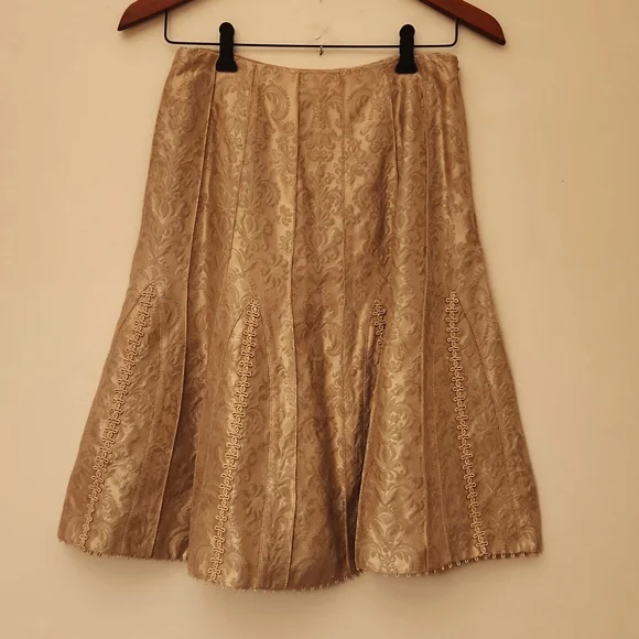 Carlisle gold damask jacquard brocade peplum blazer fit flare skirt suit - Picture 2 of 7